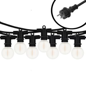 20m mini LED Prikkabel – IP65 Lichtsnoer Buiten – koppelbaar – Lampjes Slinger – inclusief 40x E12 lampen G40 – mat glas – Incl. Stekker