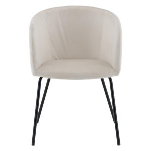 QUVIO Arlo Eetkamerstoel – Zacht Fluweel – Beige Zitting – Zwarte Poten