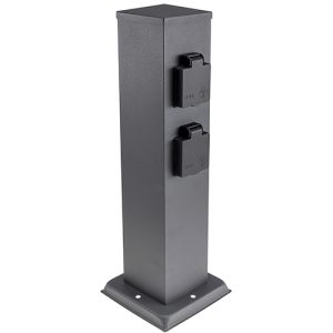 Buitenstopcontact 2 zijden dubbel (4x) op 47cm zuil zwart IP44 – tuincontactdoos – stekkerverdeler buiten