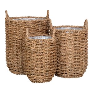 QUVIO Manden met handvaten  – Naturel- Zeegras – Set van 3