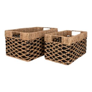 QUVIO Mandenset Vienna – Zeegras – Zwart/Natuurlijk – Set van 2