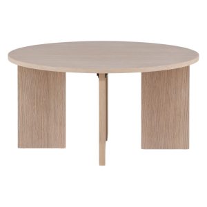 QUVIO Salontafel – Whitewash Hout – Ronde Blikvanger – Modern Interieur