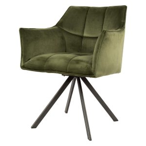 Set van 2 – Nest of Nora Eetkamerstoelen Elda – Met armleuning en draaibaar – Velvet groen