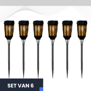 Set 6x LED Solar tuinfakkels zonne-energie ZWART IP44