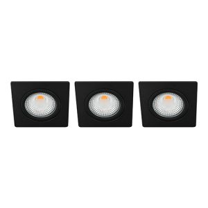 Set 3x Bella Ondiepe LED spot kantelbaar 5Watt vierkant ZWART IP65 dimbaar