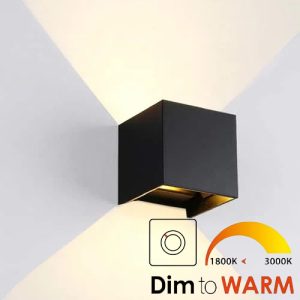 Qube DIM TO WARM Wandlamp LED 6Watt ZWART 230Volt IP65
