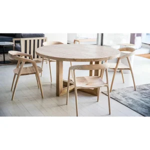 Eettafel rond eiken met houten dubbele U-poot