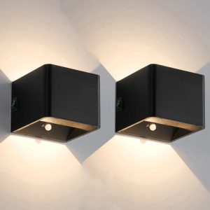 Set 2x Qube Oplaadbaar Wandlamp LED 5Watt ZWART + PIR bewegingssensor