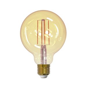 Slimme E27 LED Lamp | Amber Glas Ø95 mm | Wi-Fi | Warm → Koud Wit Licht | Dimbaar & App-Bediening