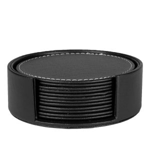 QUVIO Onderzetters 6 stuks – Diameter 10 cm – Leer