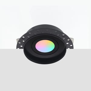 Zeno trimless Zigbee LED inbouwspot – ondiep 40mm, rond zwart, 5W, IP65, kantelbaar & dimbaar, White & Color